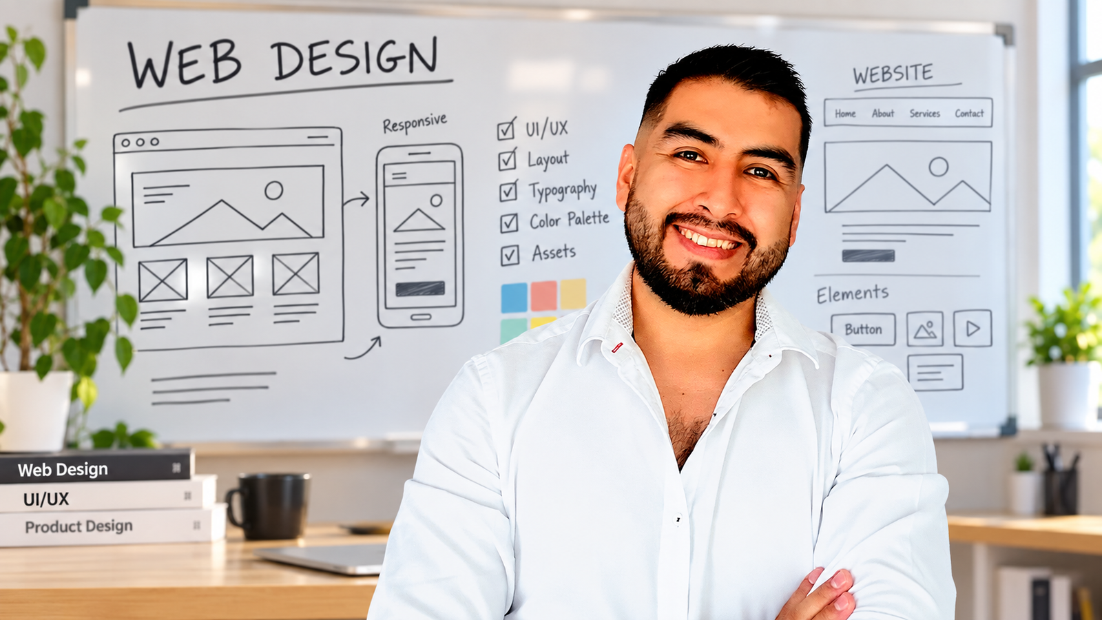 Profesor impartiendo una clase practica de diseno web